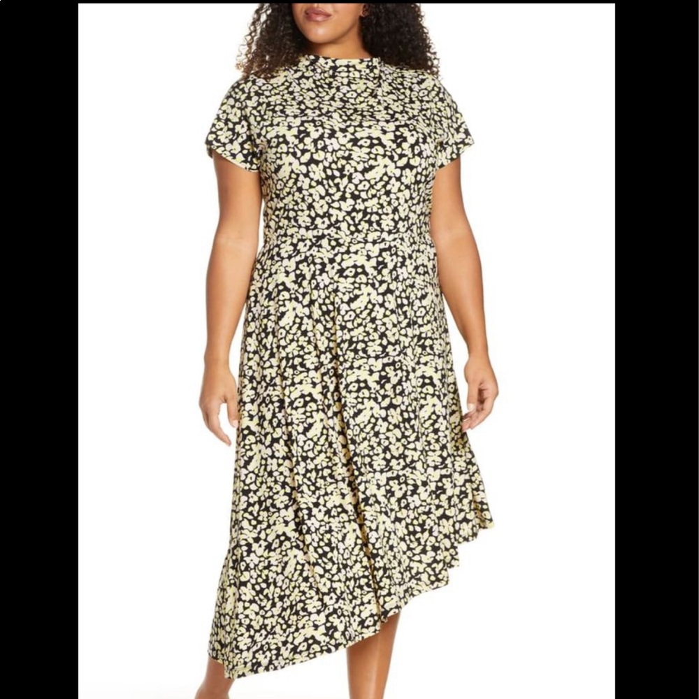Eloquii Stretchy Midi Asymmetrical Floral Dress